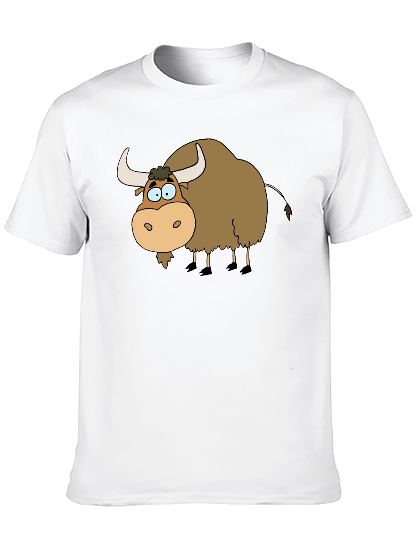 Cartoon Yak Graphic Tee - Black Cotton T-Shirt