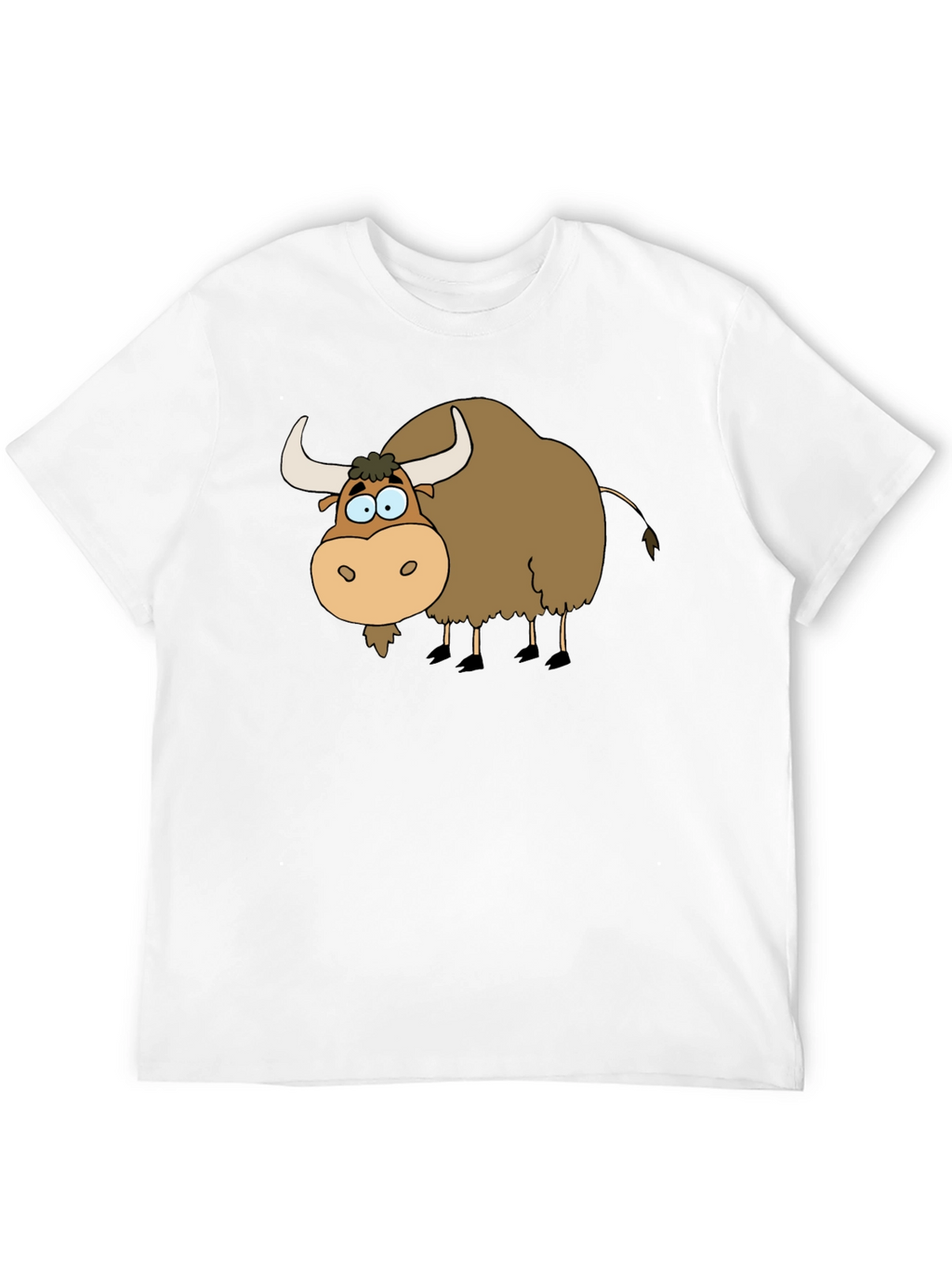 Cartoon Yak Graphic Tee - Black Cotton T-Shirt