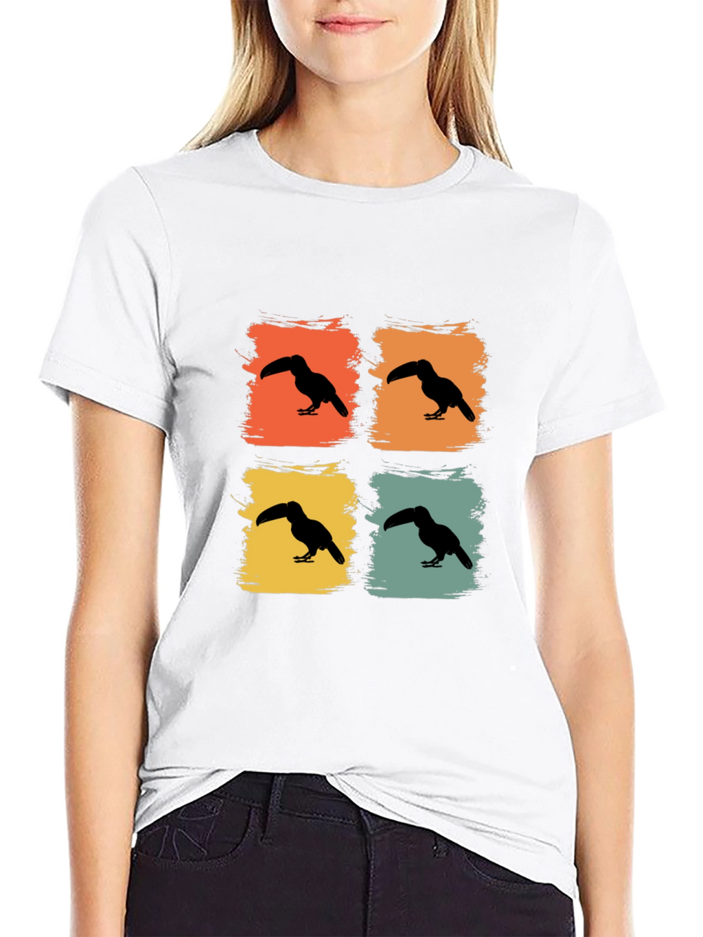 Retro Toucan Square Black T-Shirt