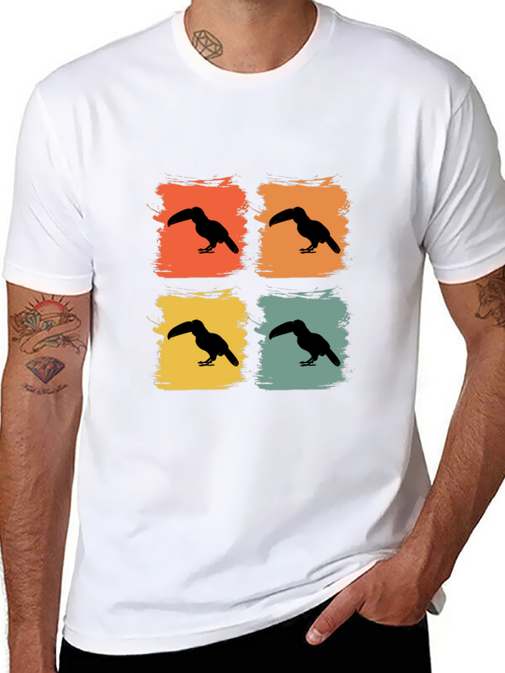 Retro Toucan Square Black T-Shirt