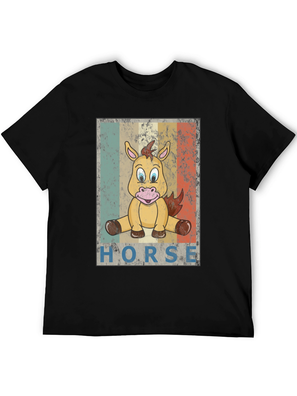 Cartoon Horse Graphic Tee - Unisex Black T-Shirt