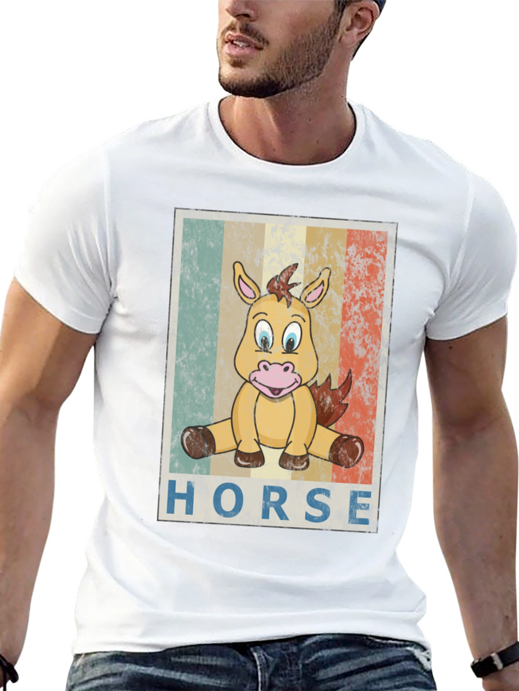 Cartoon Horse Graphic Tee - Unisex Black T-Shirt