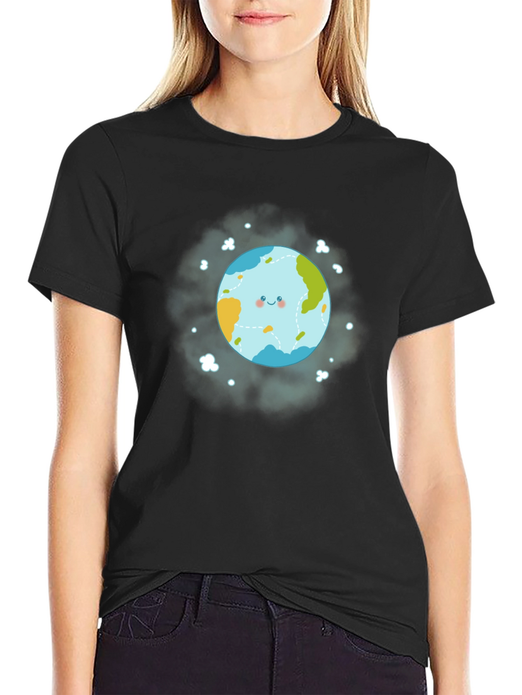 Cute Earth Graphic Black T-Shirt
