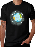 Cute Earth Graphic Black T-Shirt