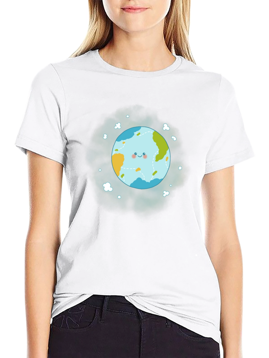Cute Earth Graphic Black T-Shirt