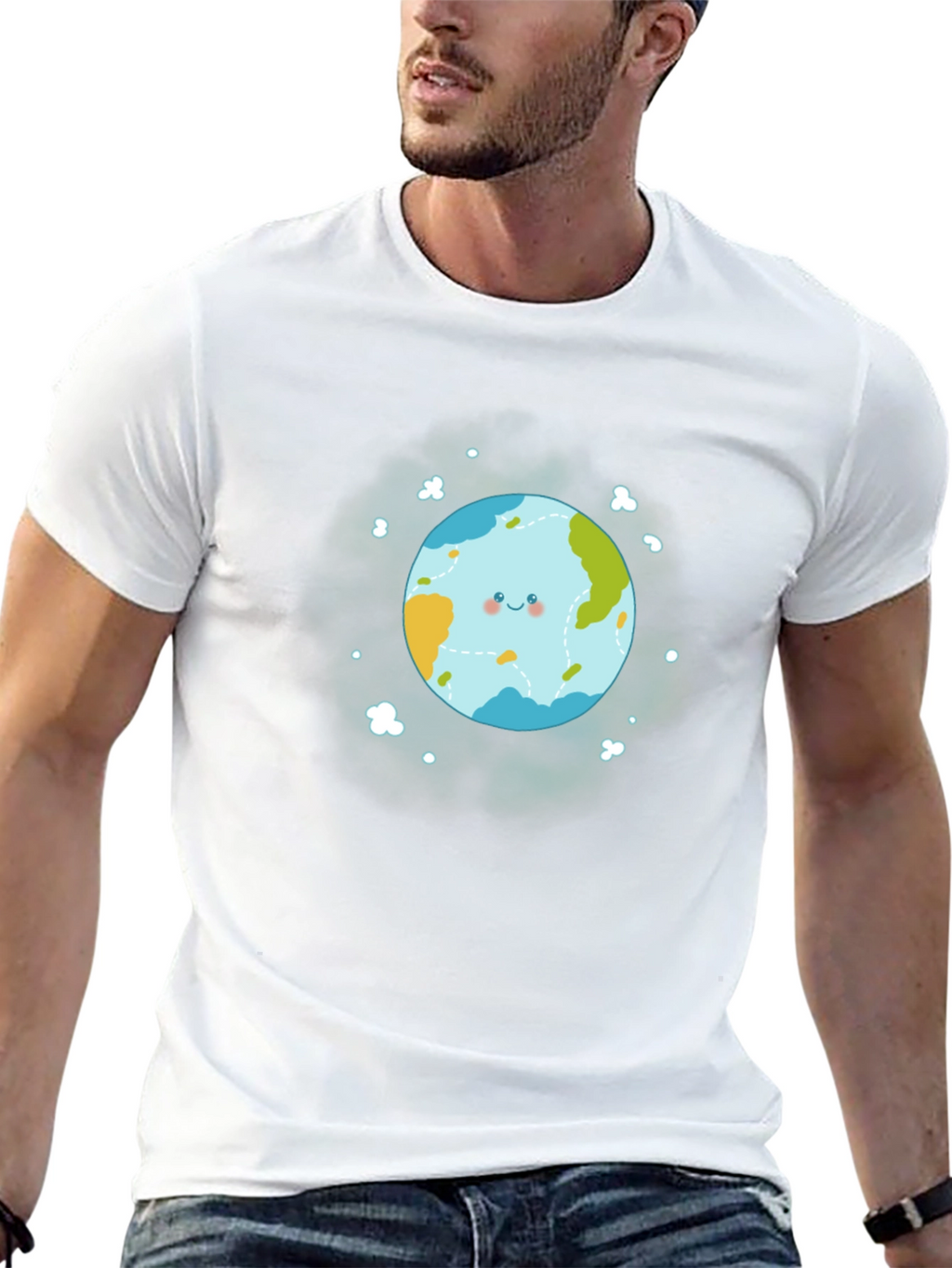 Cute Earth Graphic Black T-Shirt