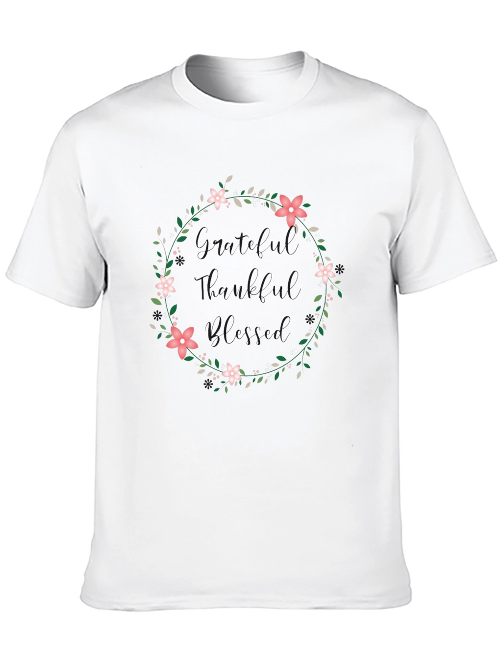 Grateful Thankful Blessed Floral Wreath Tee