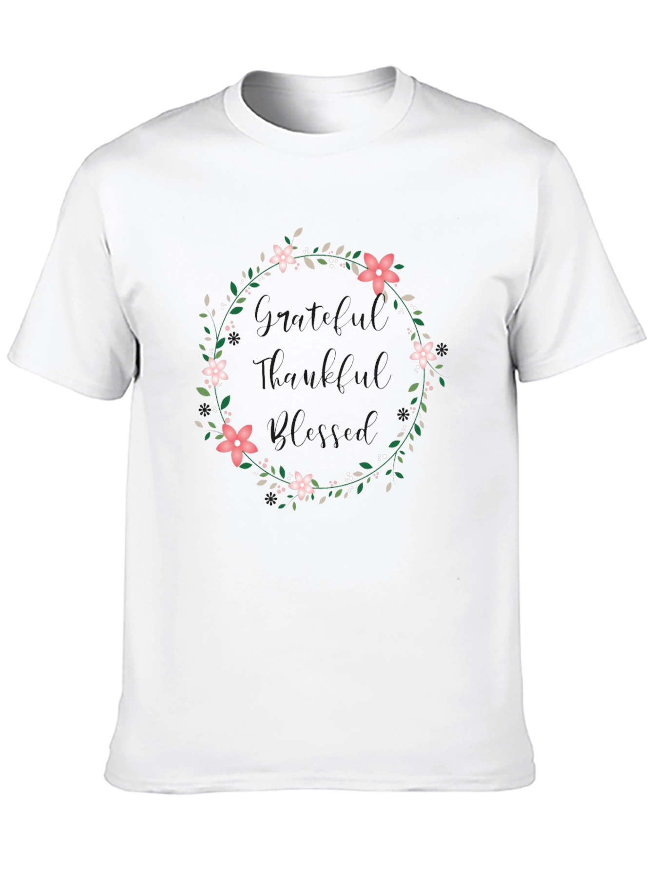 Grateful Thankful Blessed Floral Wreath Tee