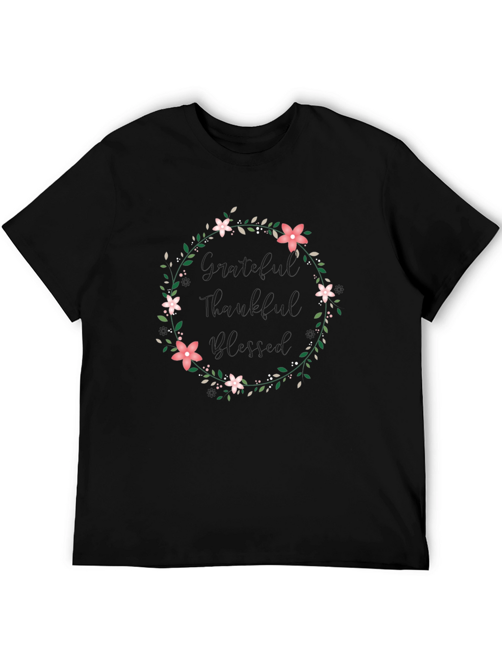 Grateful Thankful Blessed Floral Wreath Tee