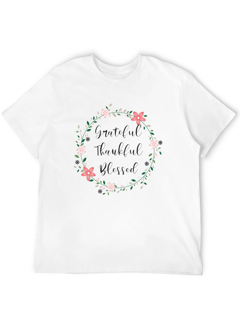 Grateful Thankful Blessed Floral Wreath Tee