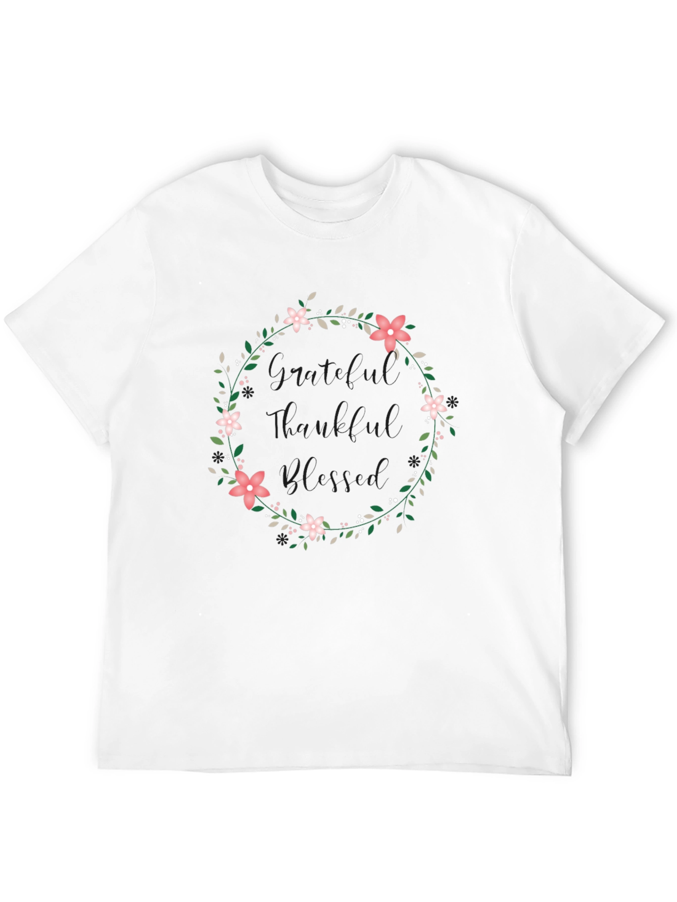Grateful Thankful Blessed Floral Wreath Tee