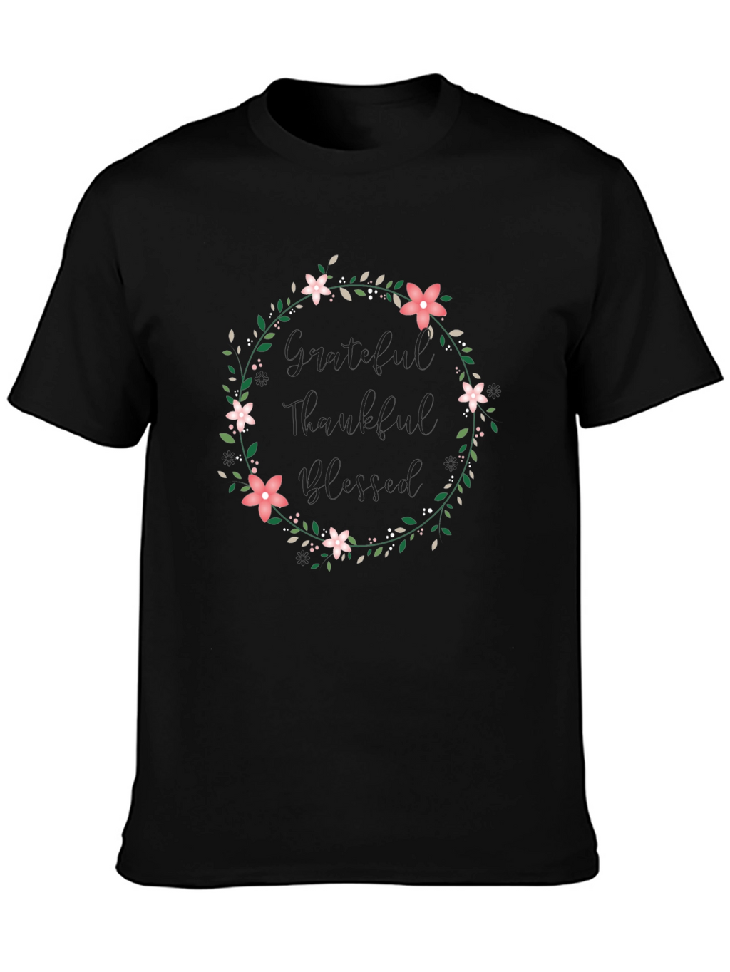 Grateful Thankful Blessed Floral Wreath Tee