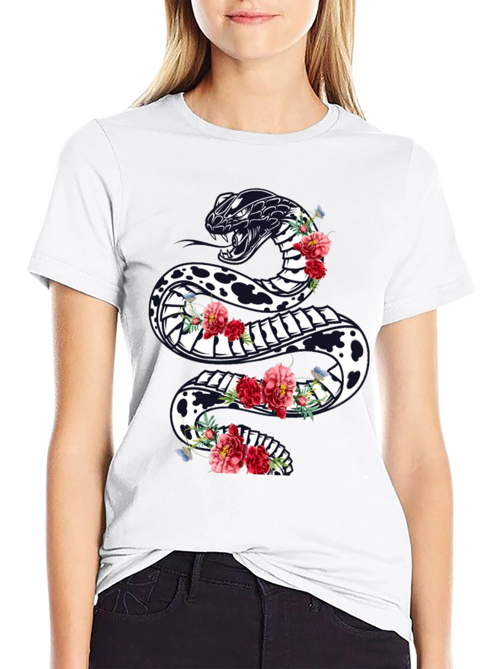 Black Floral Snake Graphic Tee