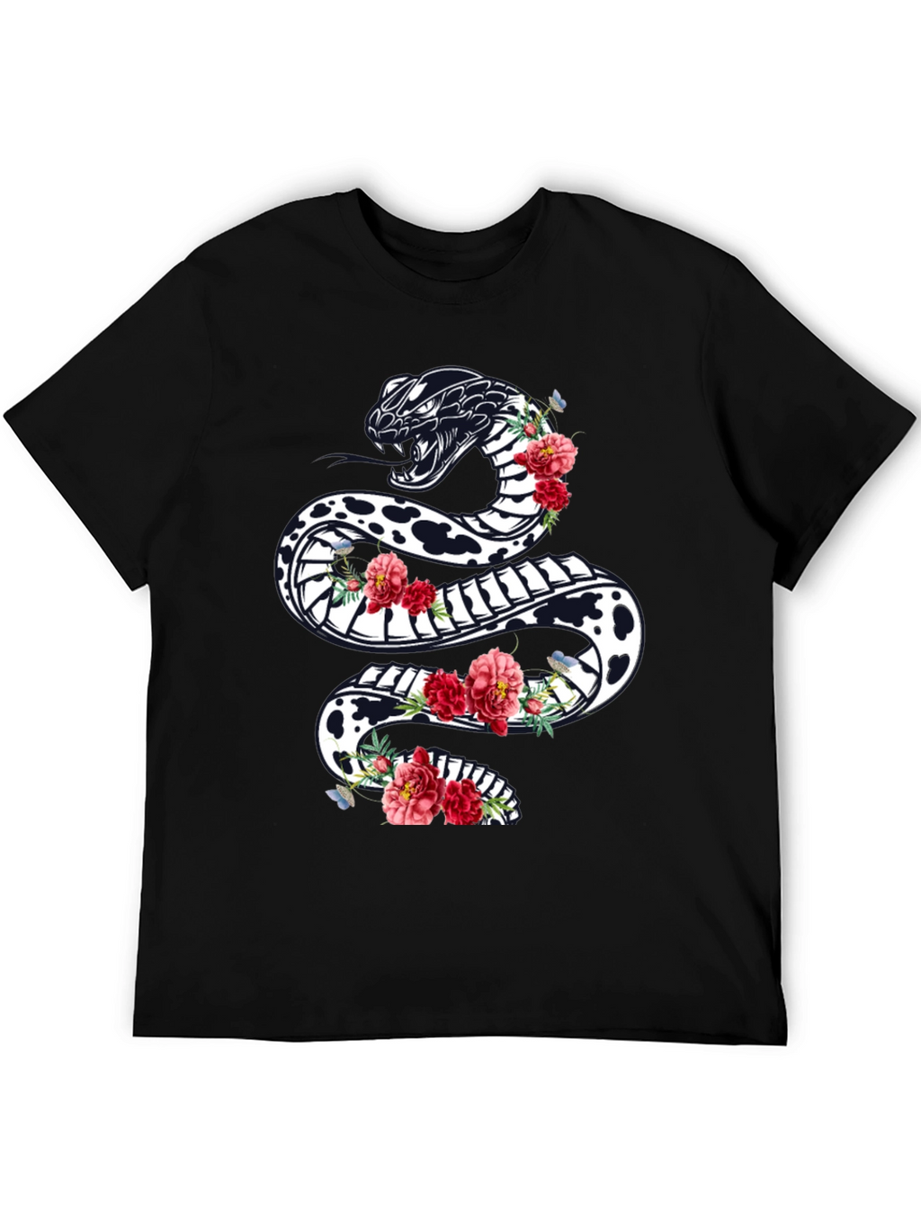 Black Floral Snake Graphic Tee