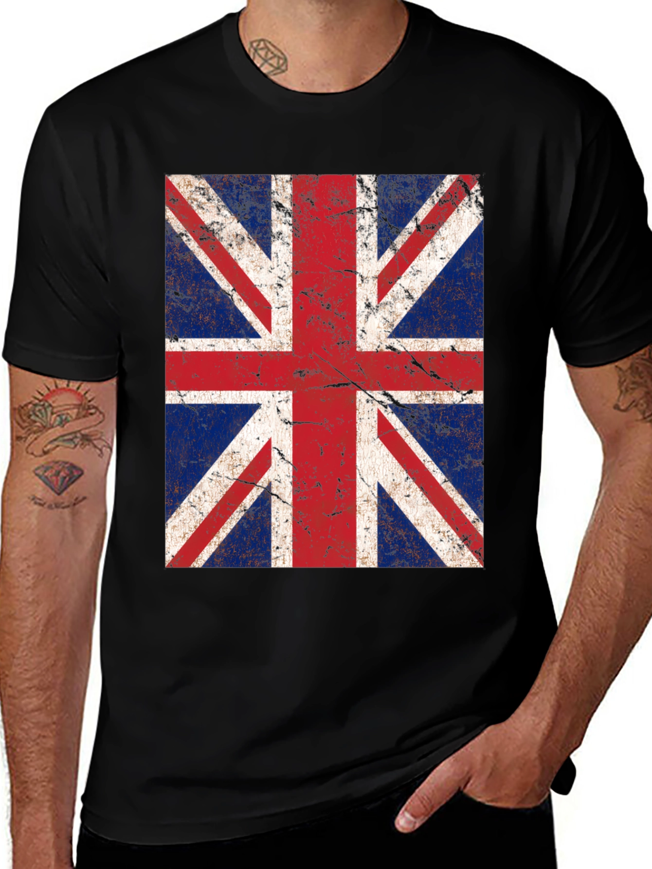 Vintage Union Jack Graphic Tee - Black