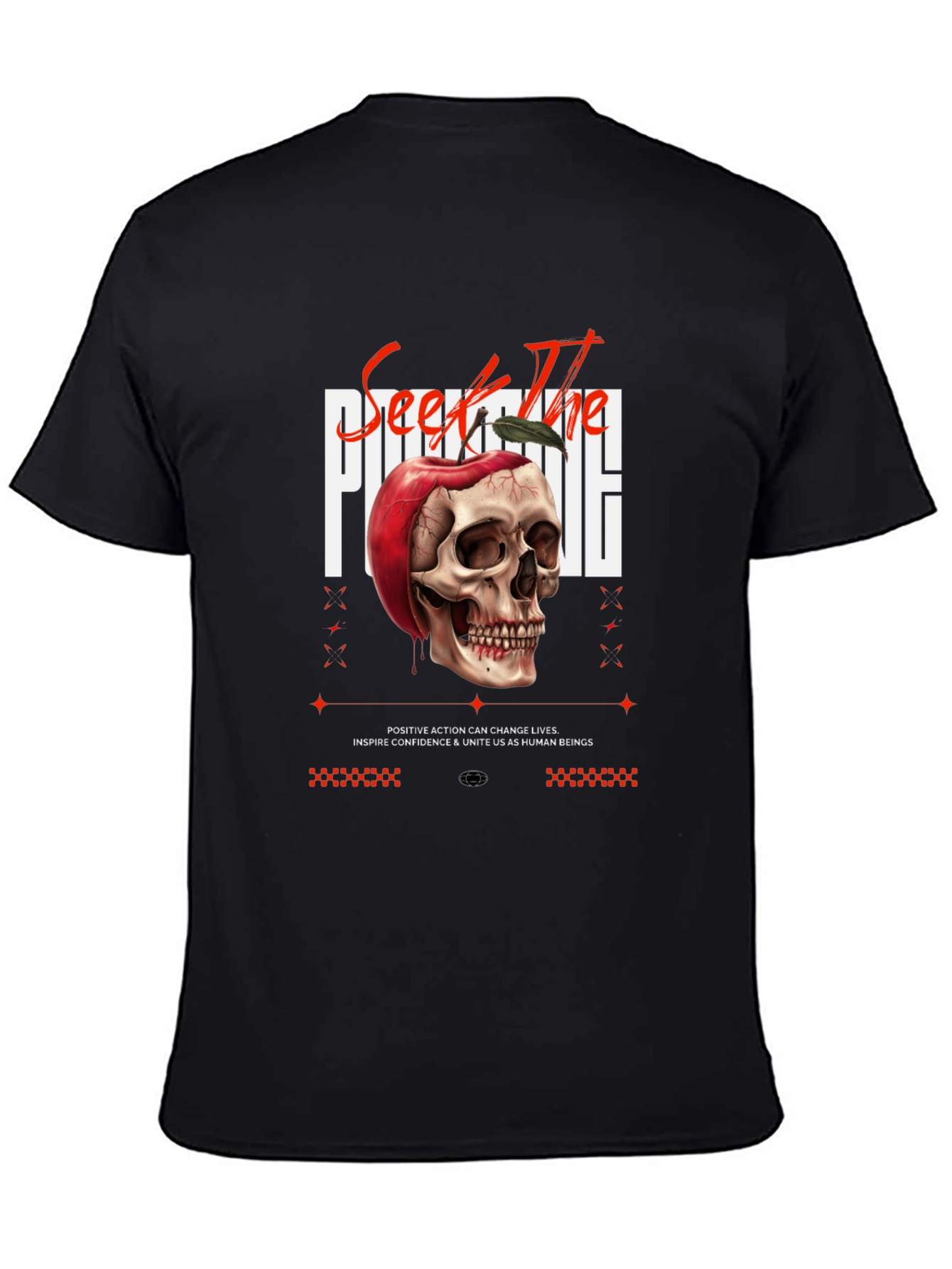 Edgy Skull Apple Graphic Print Black Tee