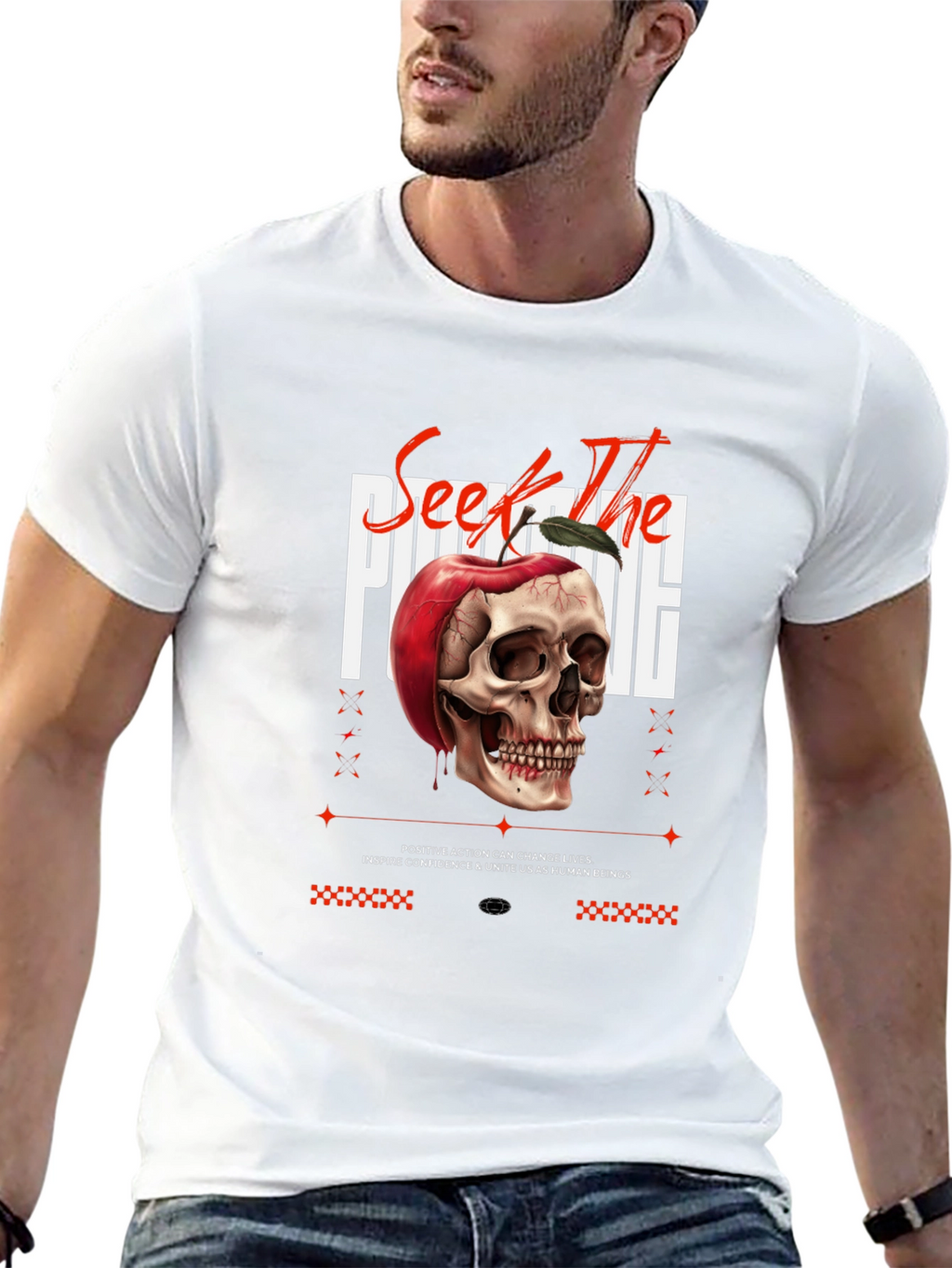 Edgy Skull Apple Graphic Print Black Tee