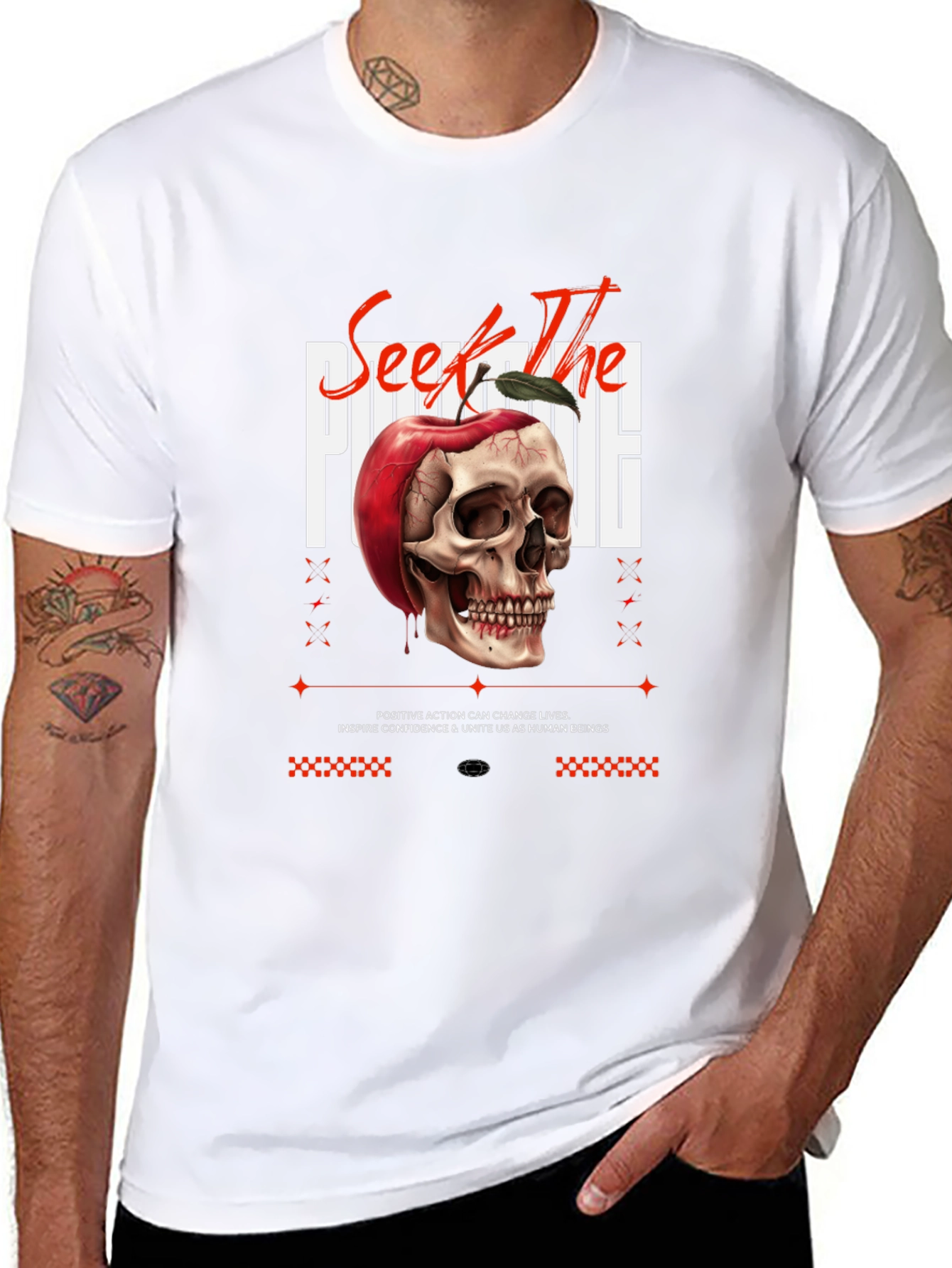 Edgy Skull Apple Graphic Print Black Tee