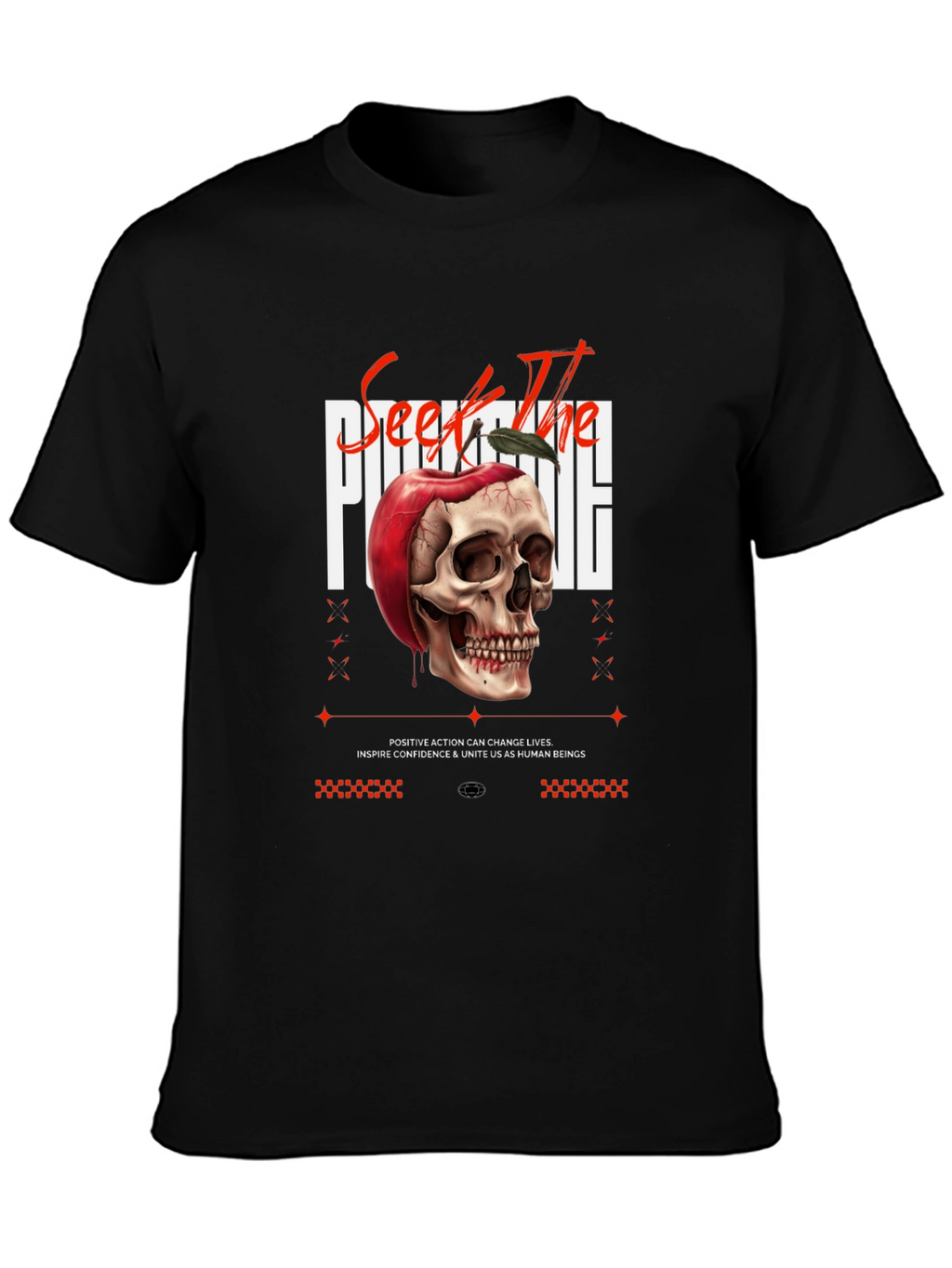 Edgy Skull Apple Graphic Print Black Tee