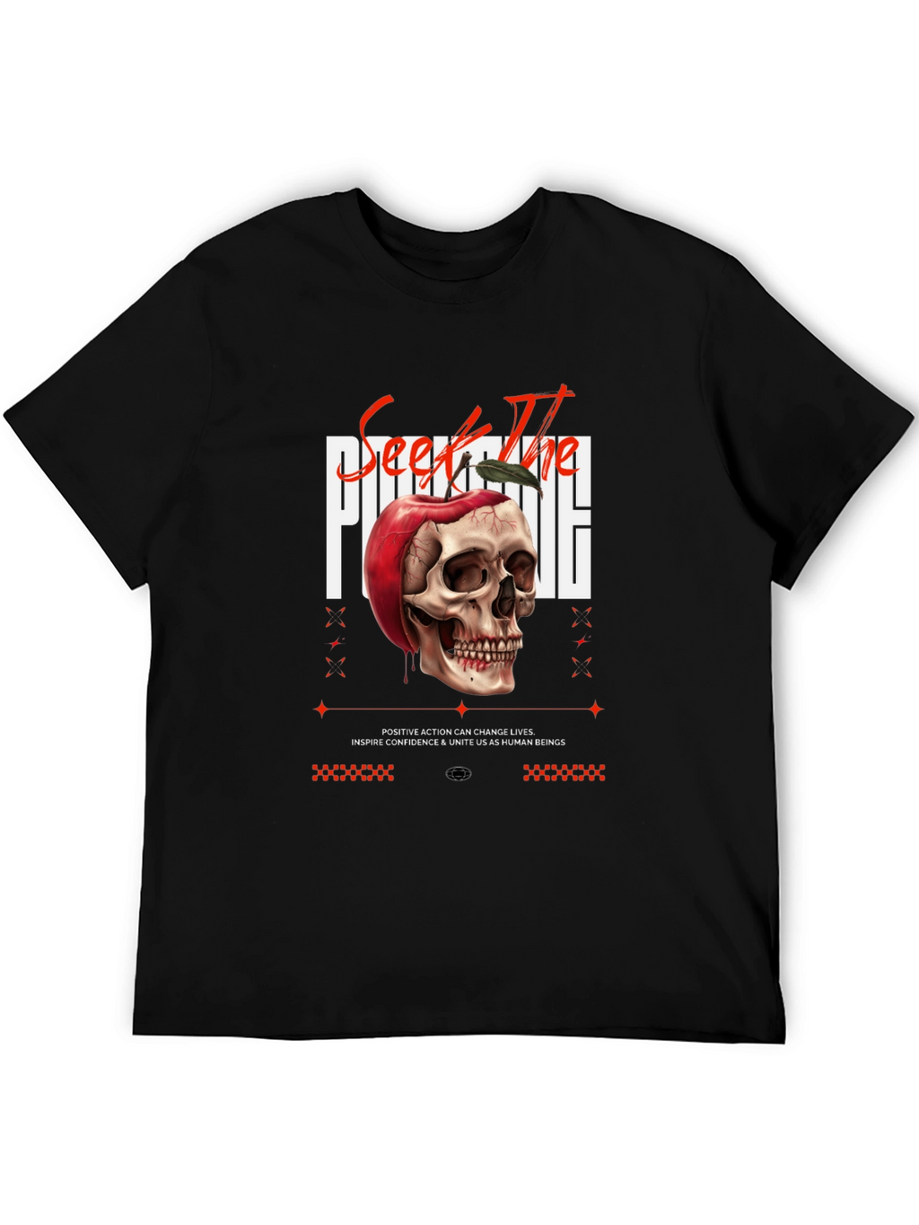Edgy Skull Apple Graphic Print Black Tee