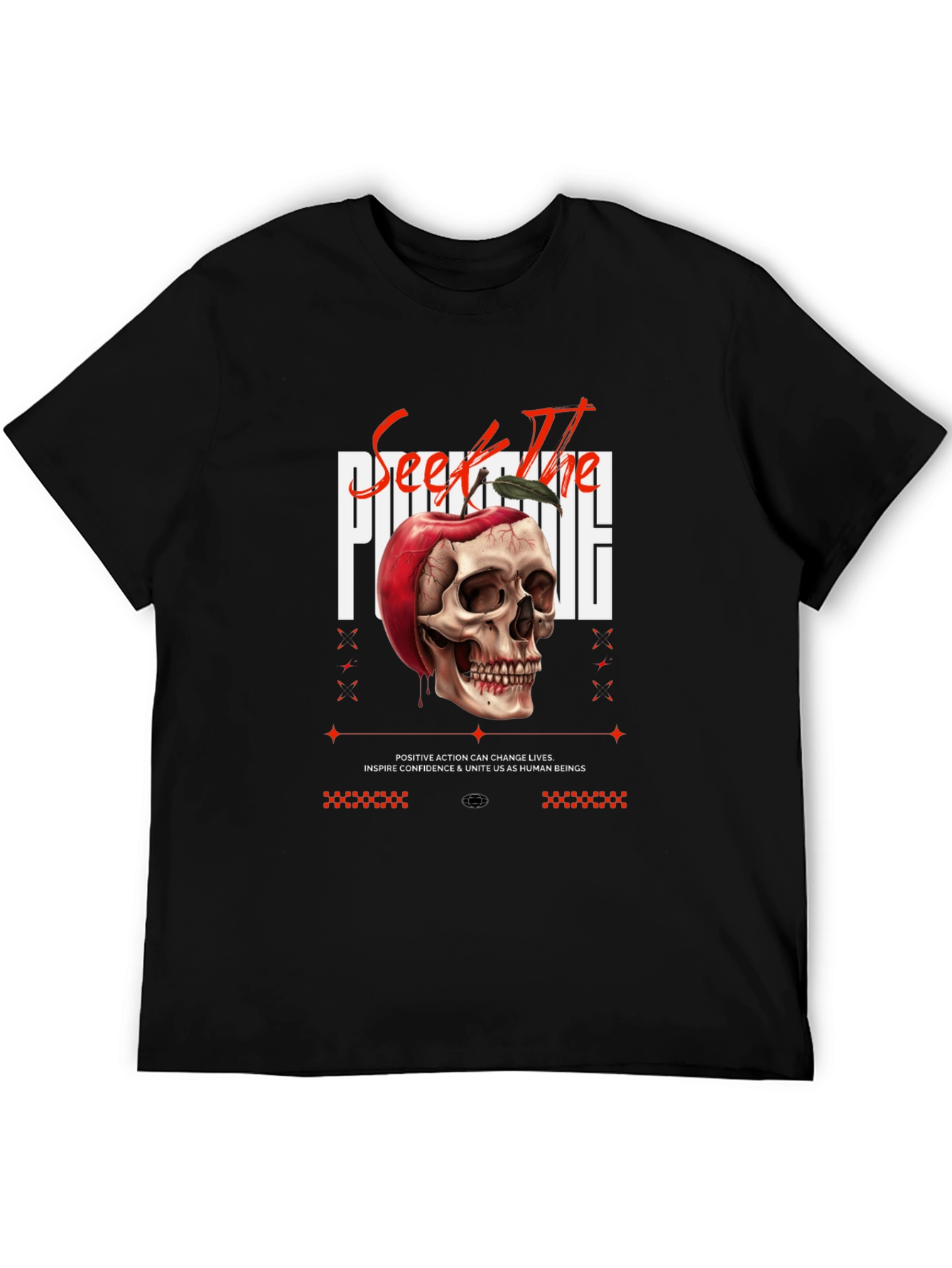 Edgy Skull Apple Graphic Print Black Tee