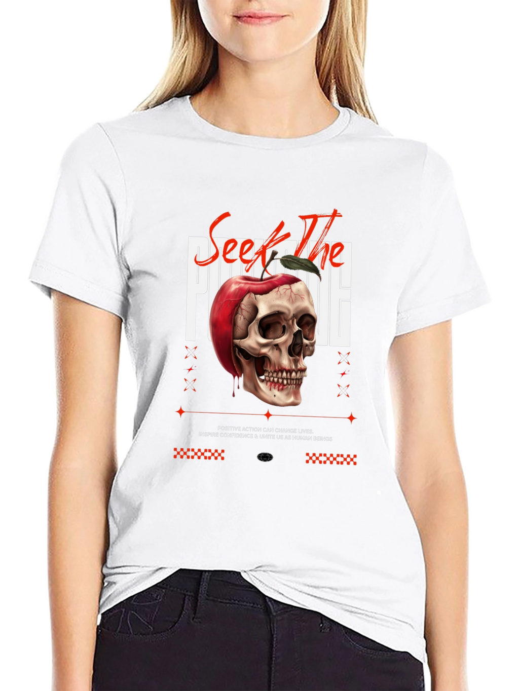 Edgy Skull Apple Graphic Print Black Tee