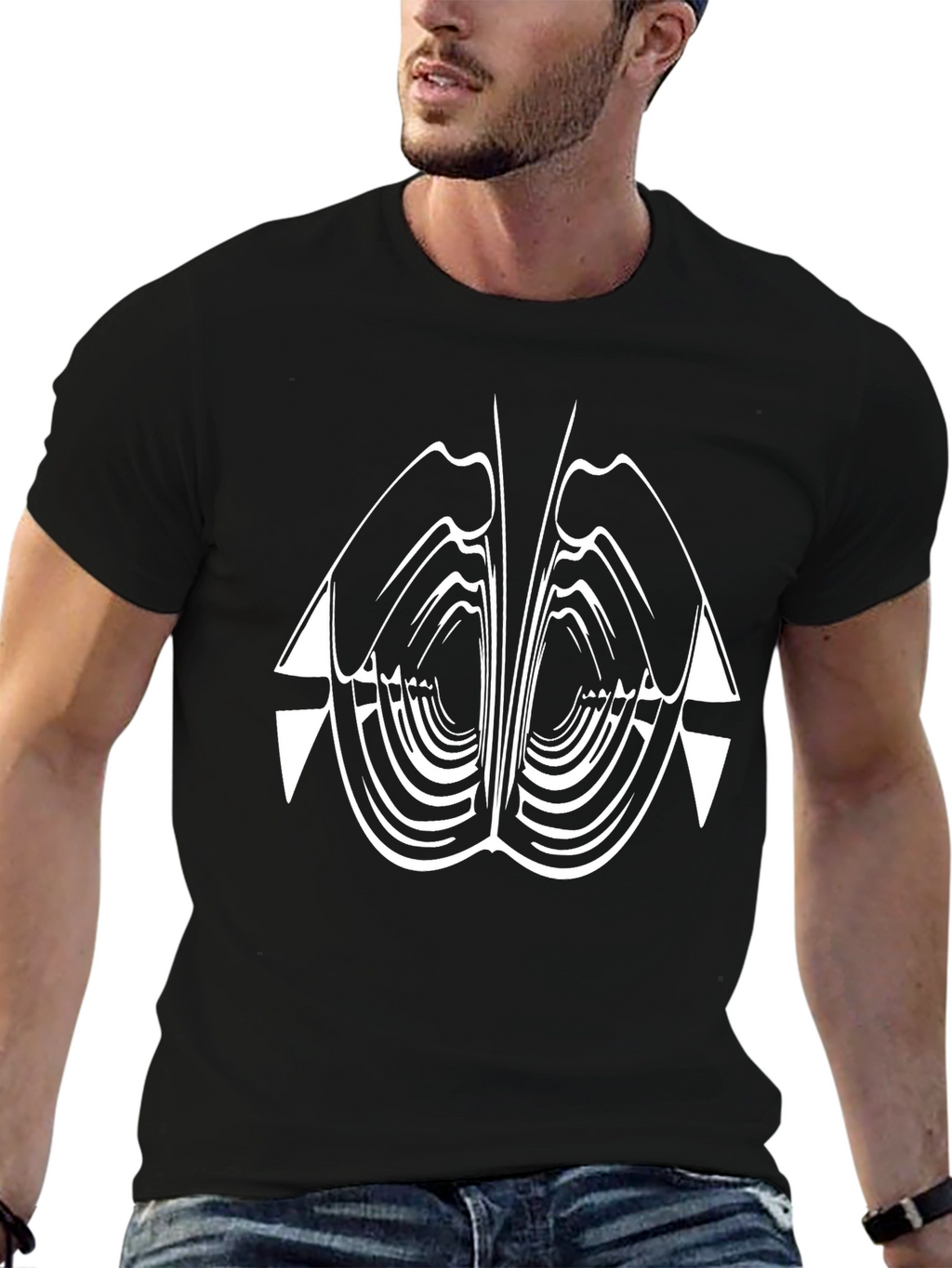 Abstract Geometric Graphic Print Black T-Shirt
