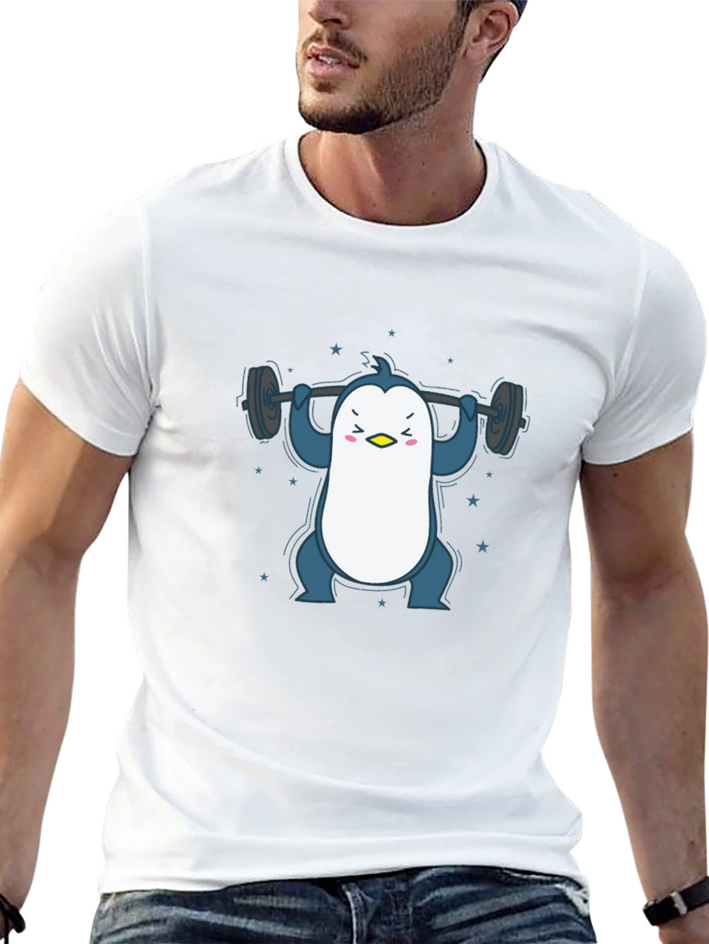 Penguin Lifting Weights Graphic Tee - Black
