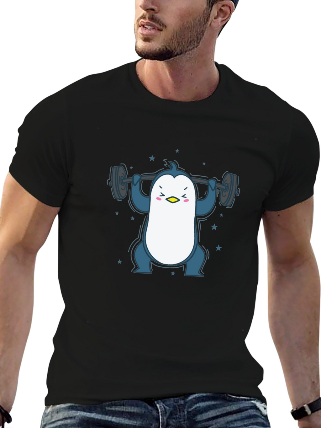 Penguin Lifting Weights Graphic Tee - Black