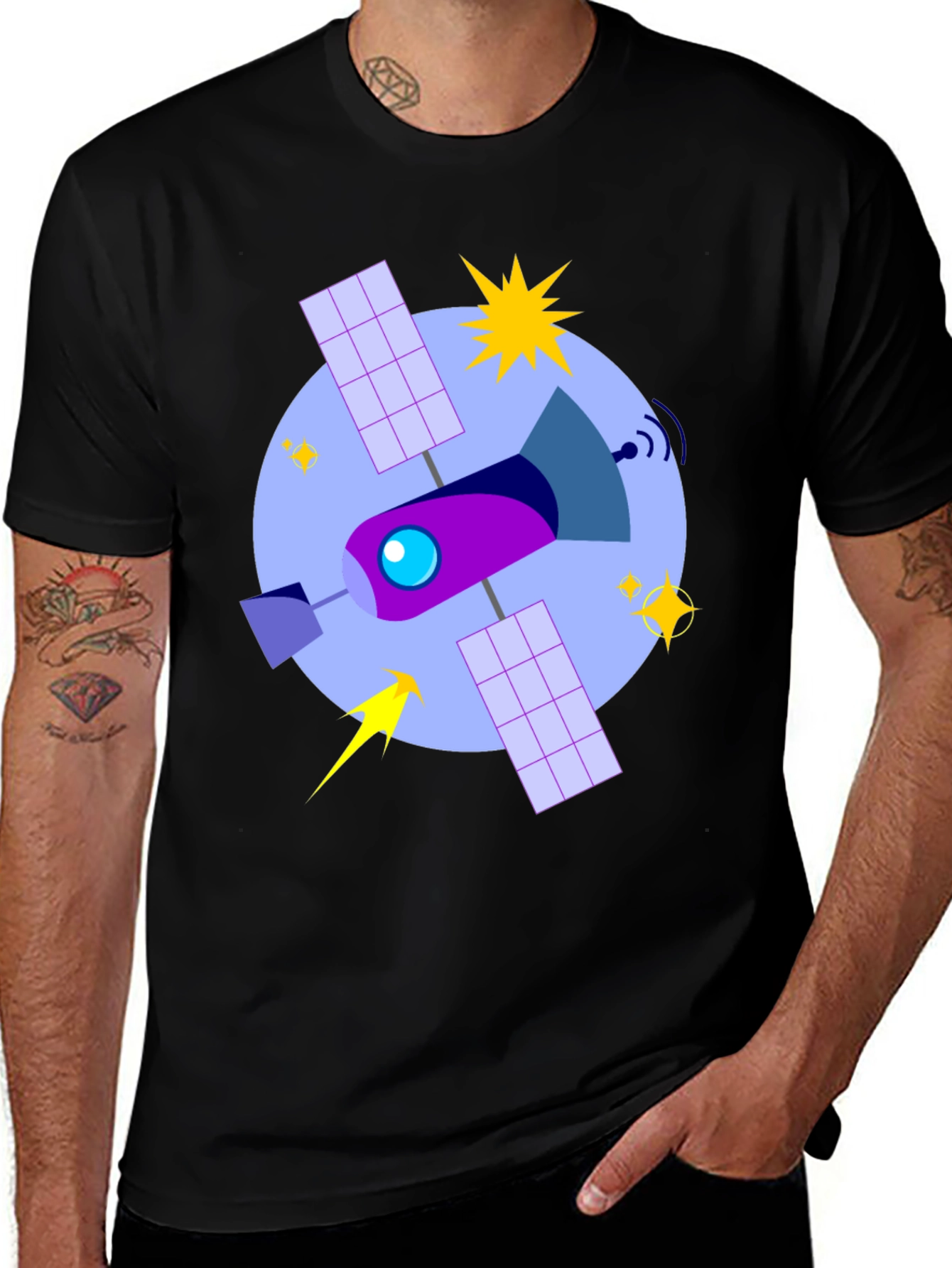 Space Rocket Graphic Tee - Black Cotton Comfort Fit