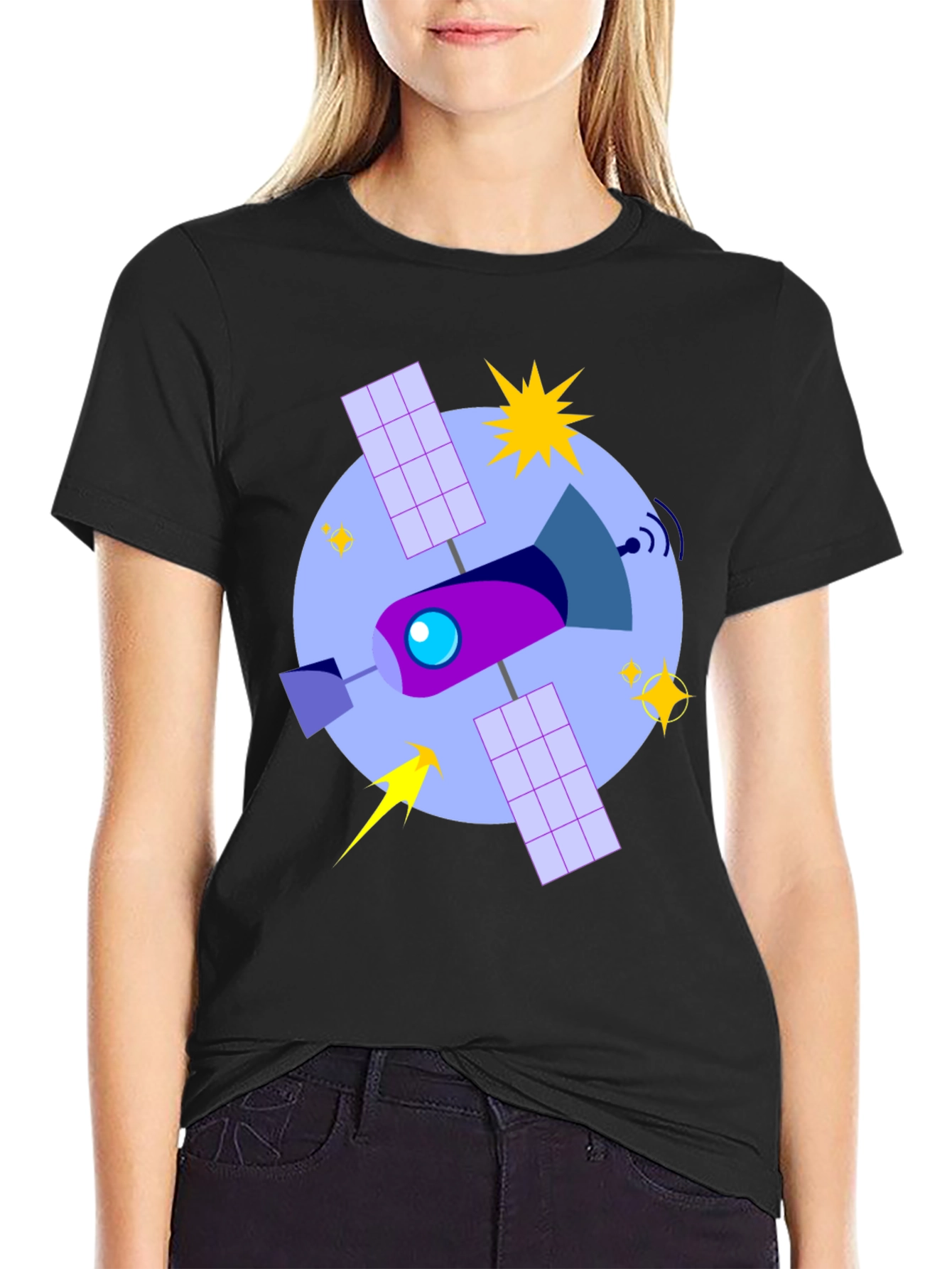 Space Rocket Graphic Tee - Black Cotton Comfort Fit