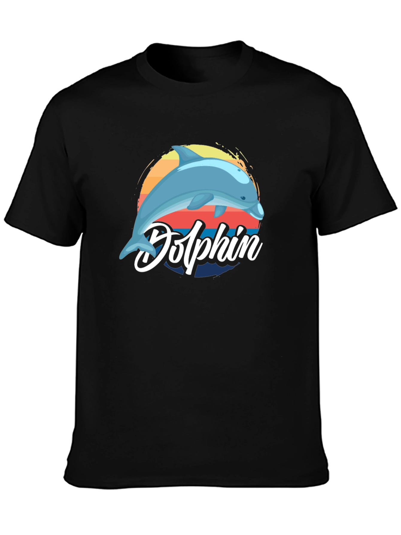 Dolphin Retro Graphic Tee - Black Cotton T-Shirt