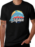Dolphin Retro Graphic Tee - Black Cotton T-Shirt