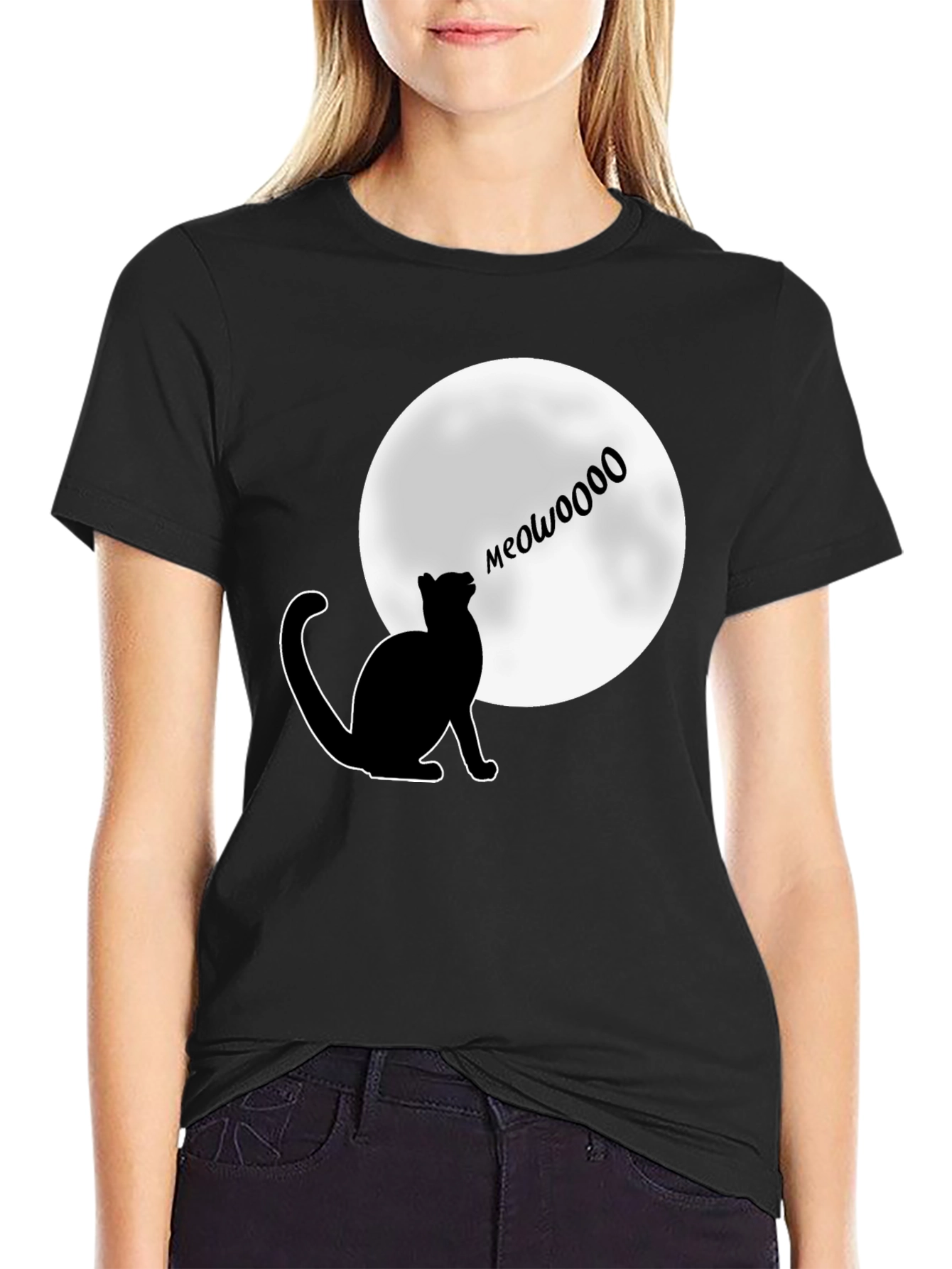 Meow at the Moon T-Shirt - Black Cat Lover Tee