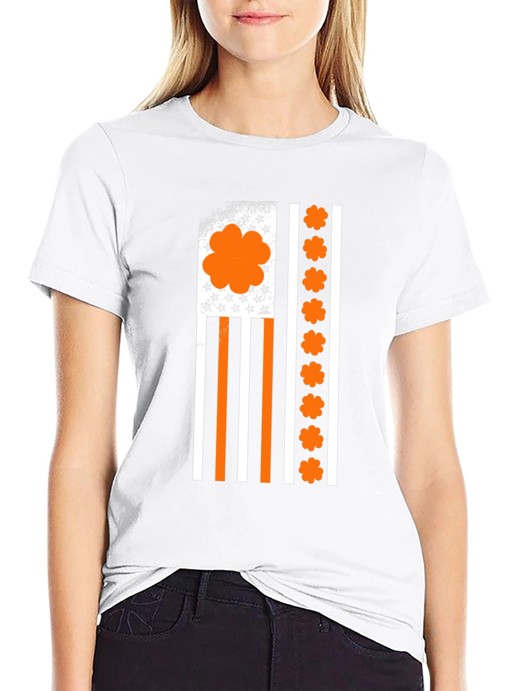 Orange Shamrock American Flag Graphic T-Shirt