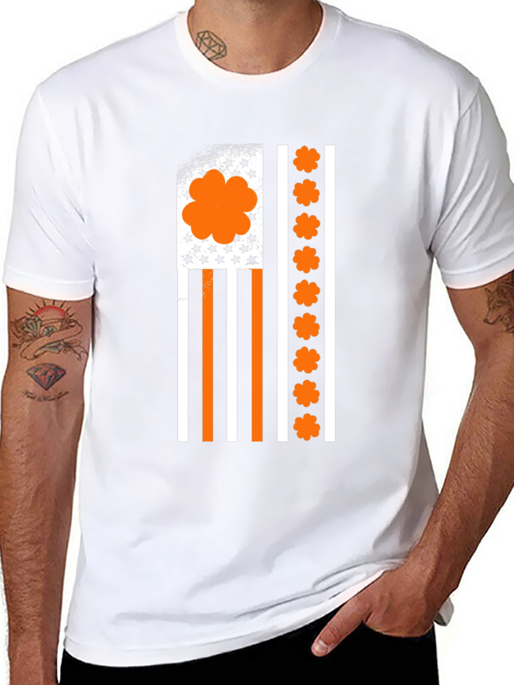 Orange Shamrock American Flag Graphic T-Shirt