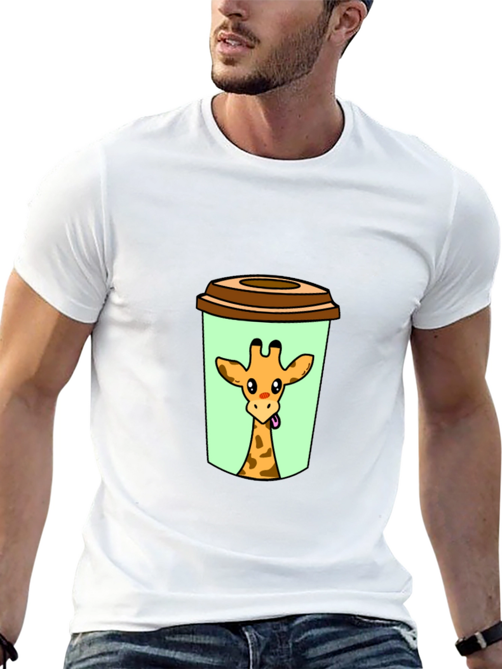 Giraffe in Cup Graphic Tee - Novelty Animal Shirt