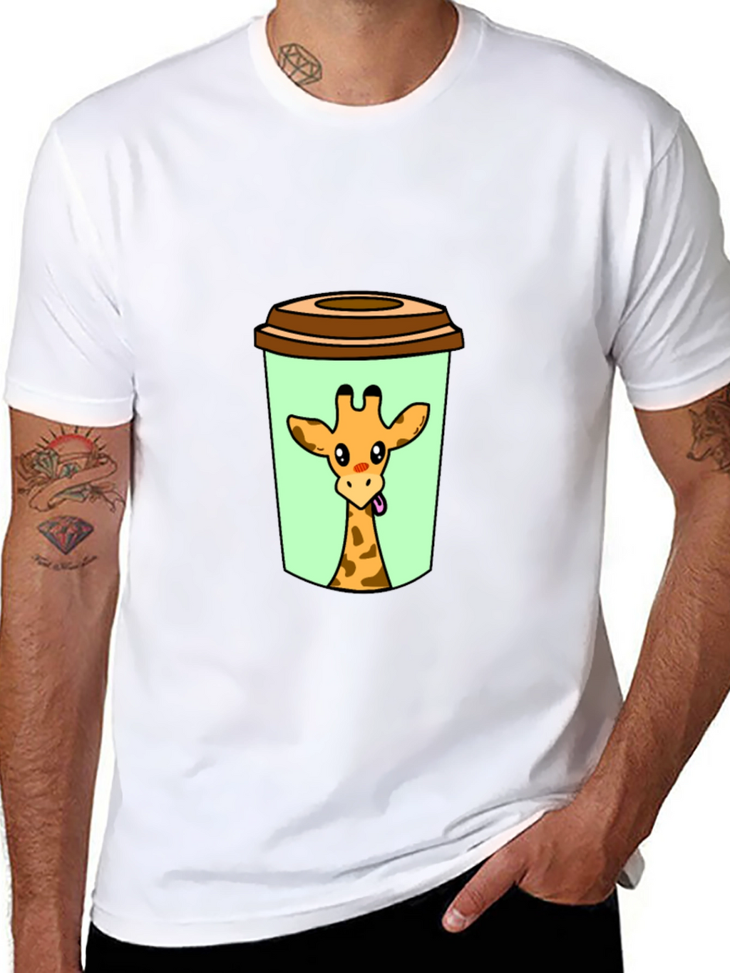 Giraffe in Cup Graphic Tee - Novelty Animal Shirt