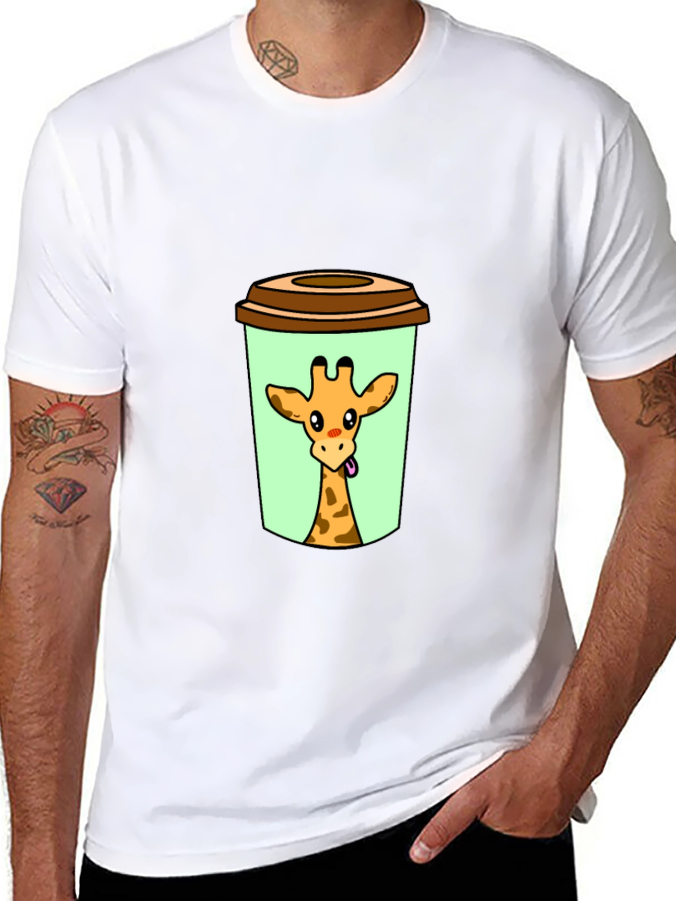 Giraffe in Cup Graphic Tee - Novelty Animal Shirt
