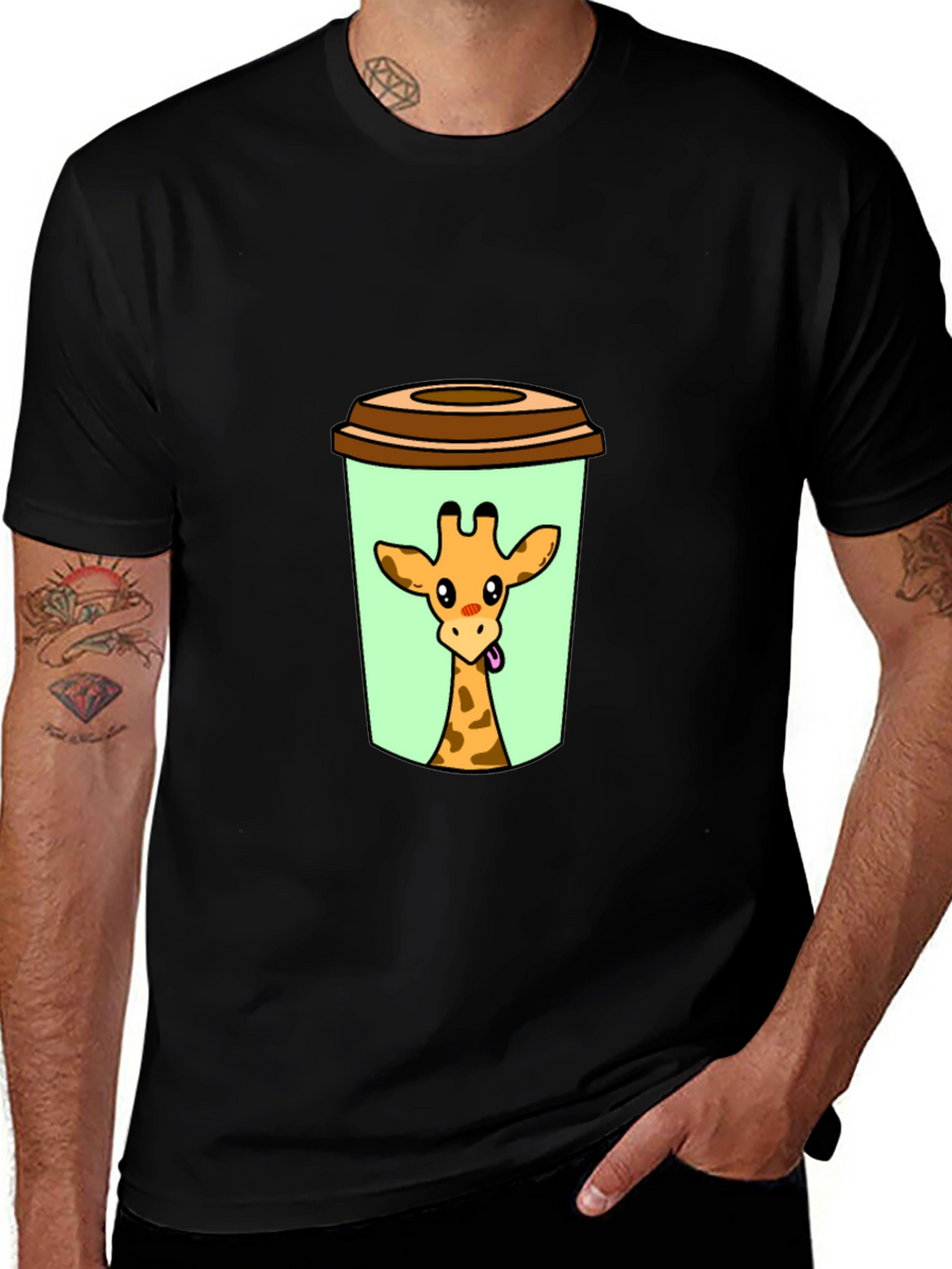 Giraffe in Cup Graphic Tee - Novelty Animal Shirt