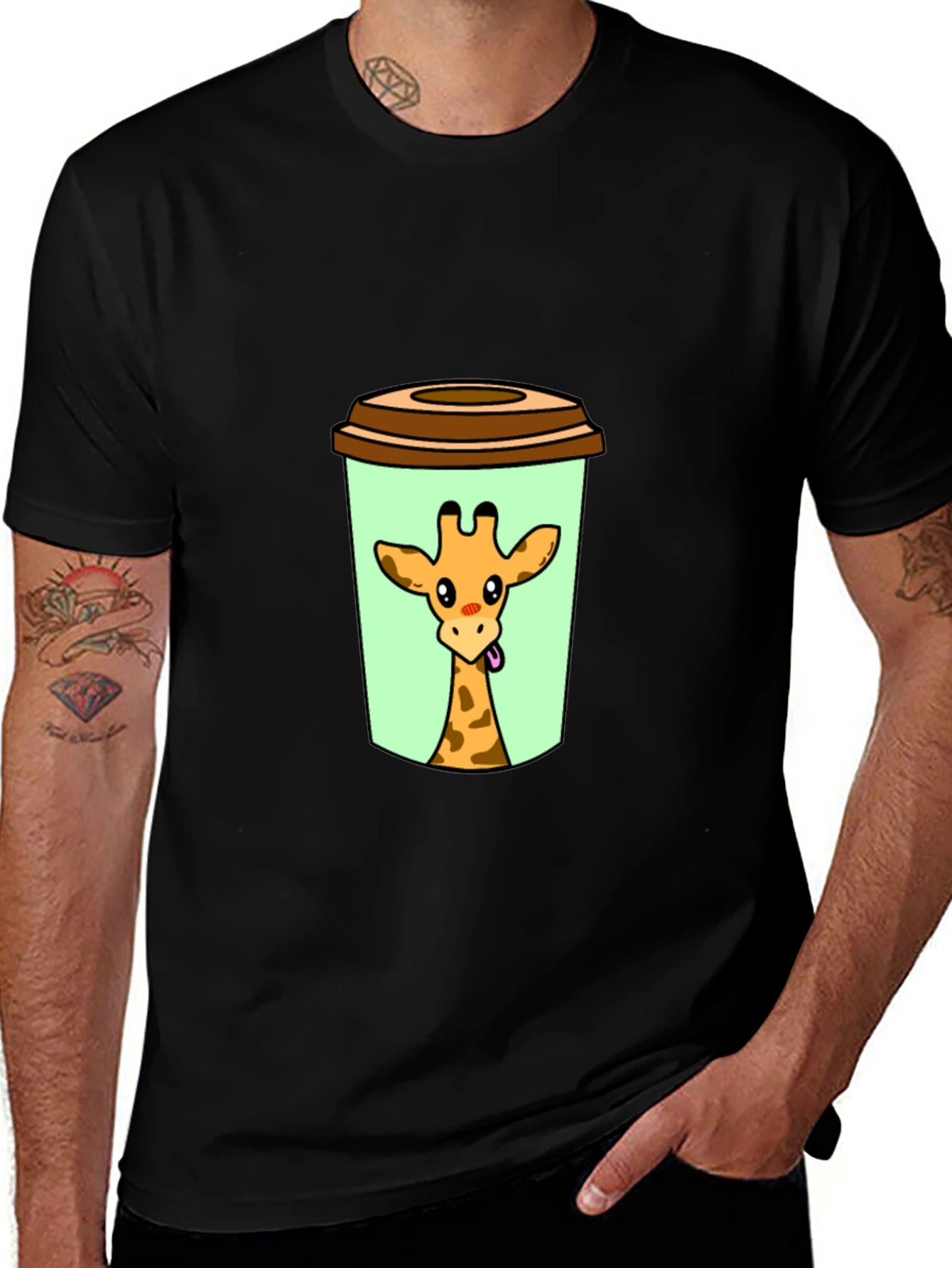 Giraffe in Cup Graphic Tee - Novelty Animal Shirt