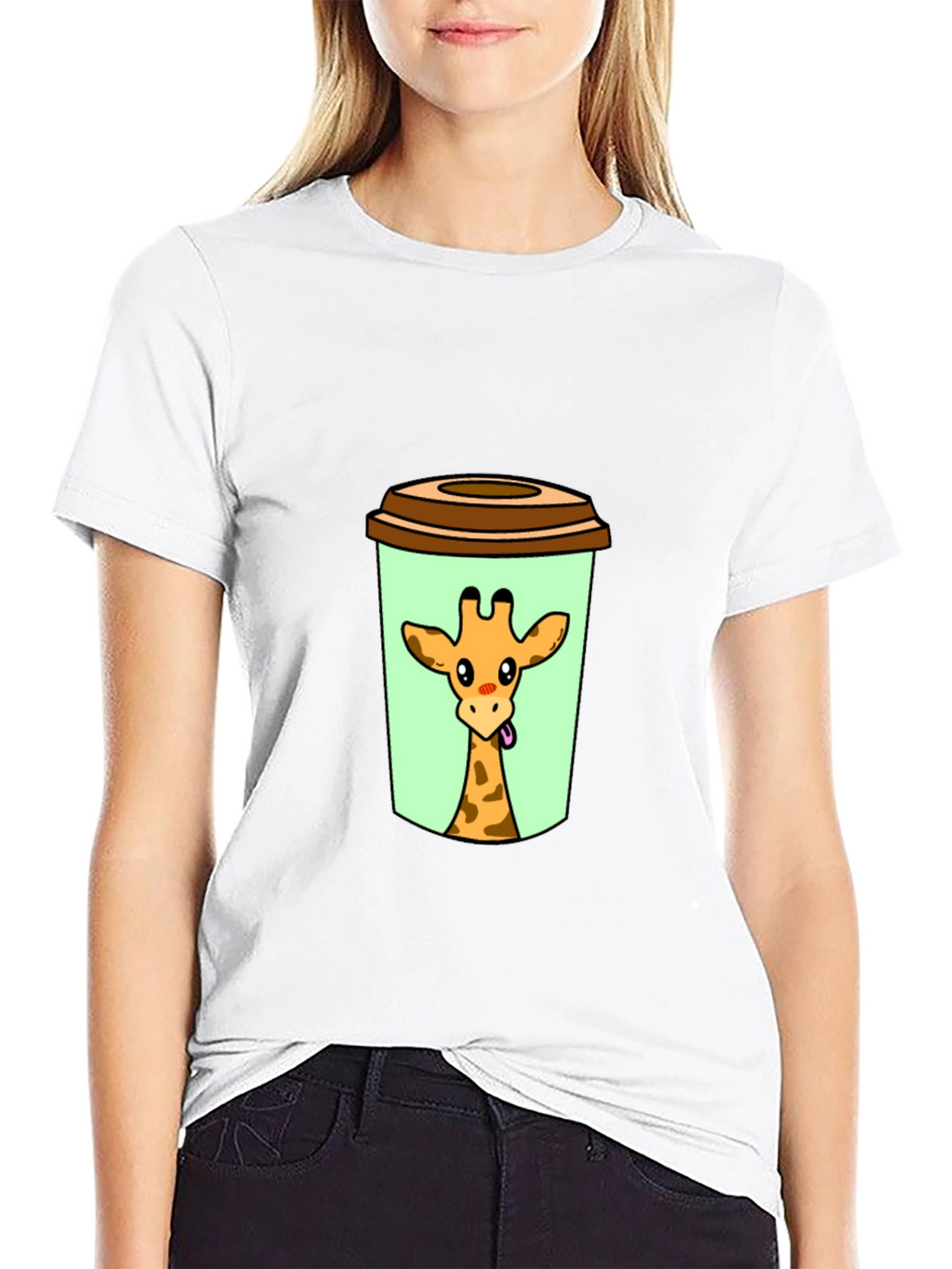 Giraffe in Cup Graphic Tee - Novelty Animal Shirt