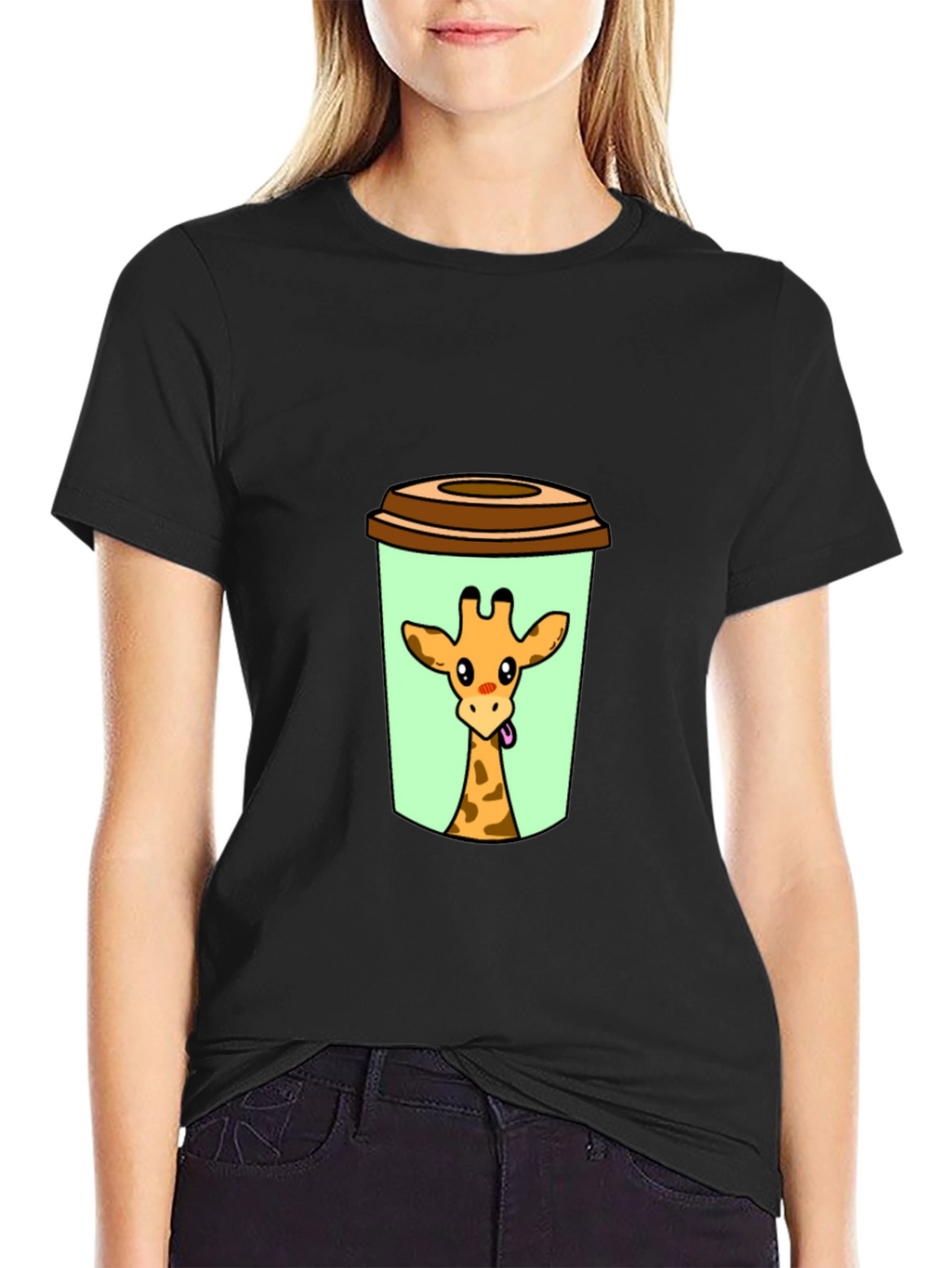 Giraffe in Cup Graphic Tee - Novelty Animal Shirt