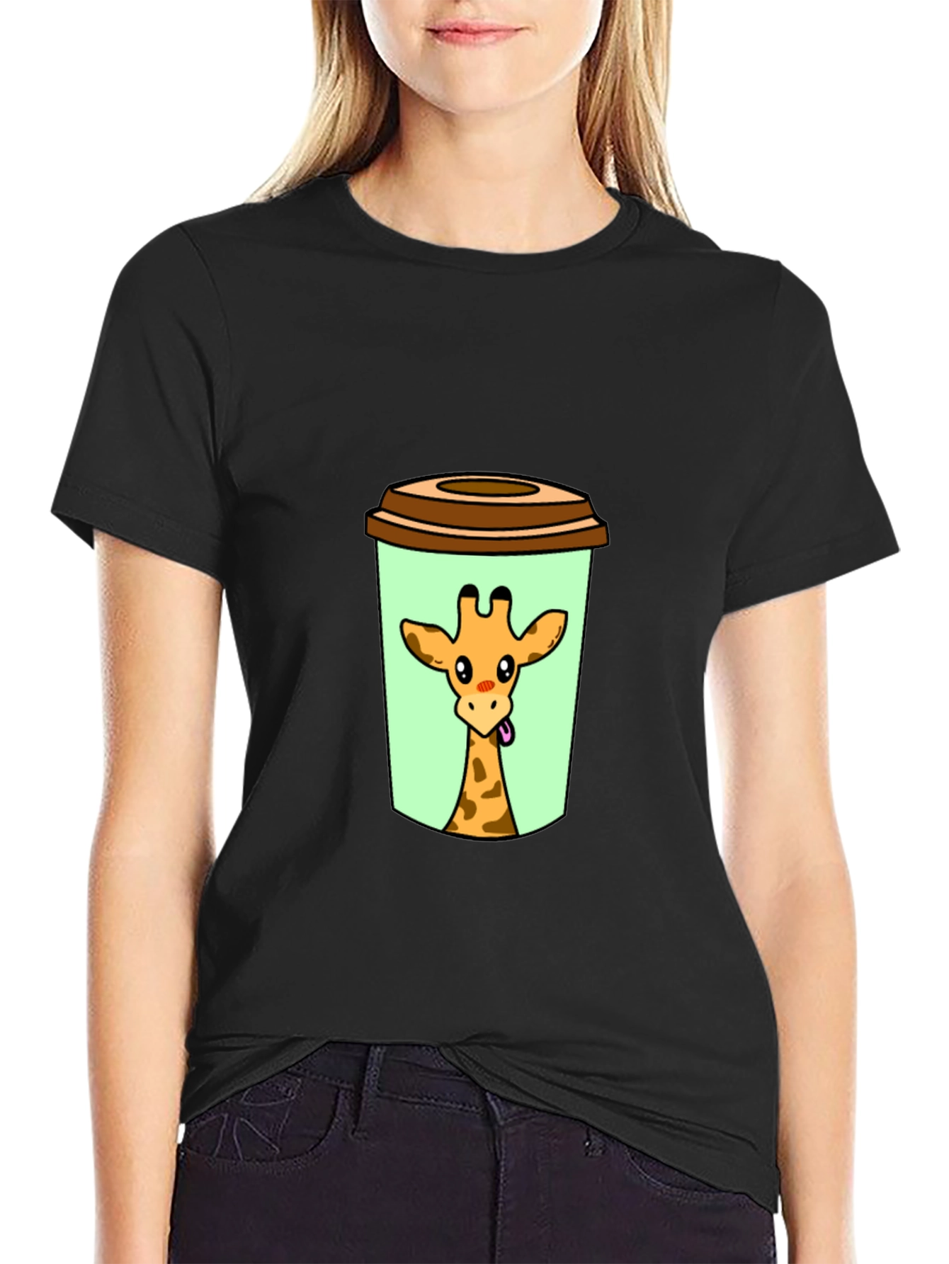 Giraffe in Cup Graphic Tee - Novelty Animal Shirt
