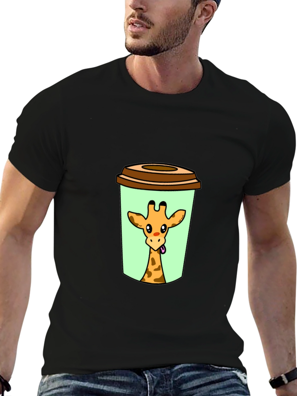 Giraffe in Cup Graphic Tee - Novelty Animal Shirt
