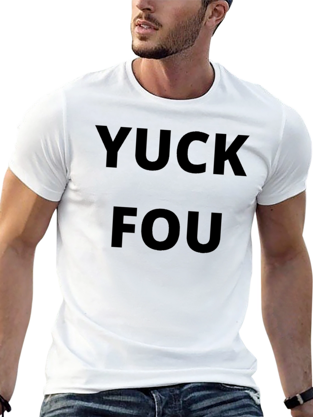 YUCK FOU Graphic Black T-Shirt Crew Neck Casual Wear