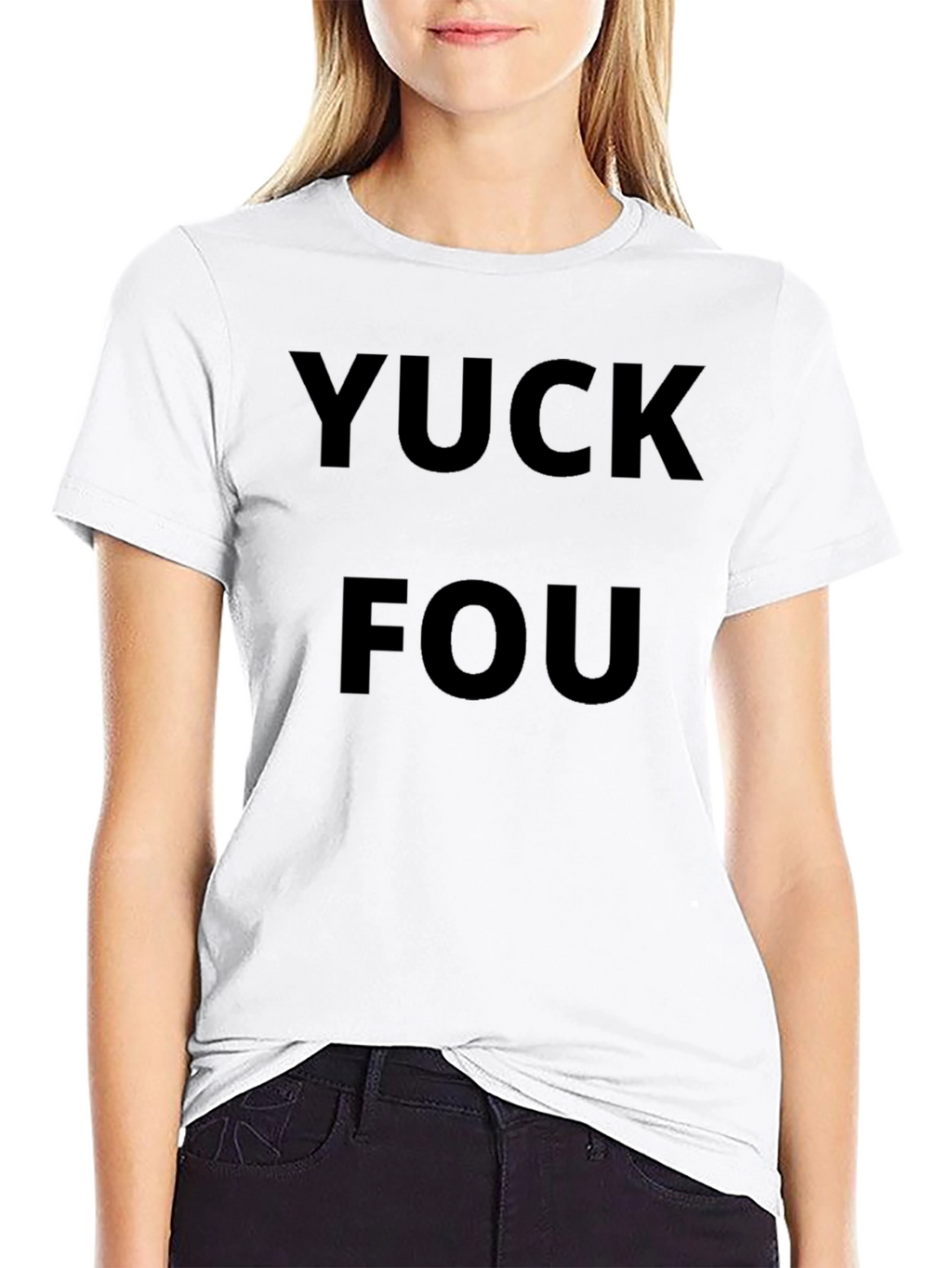 YUCK FOU Graphic Black T-Shirt Crew Neck Casual Wear
