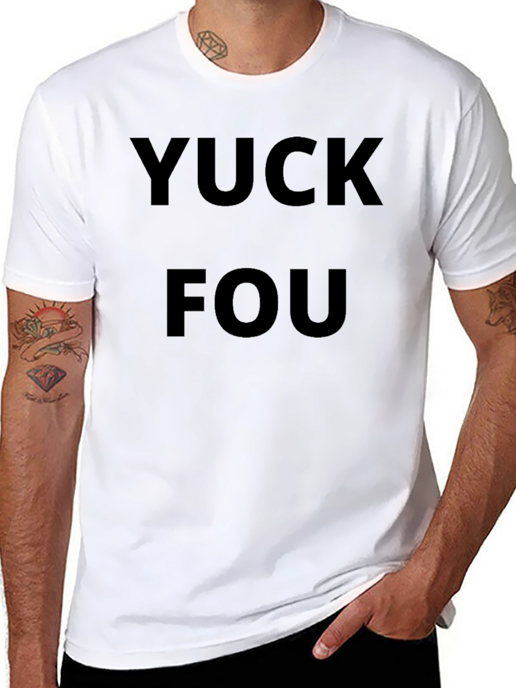 YUCK FOU Graphic Black T-Shirt Crew Neck Casual Wear