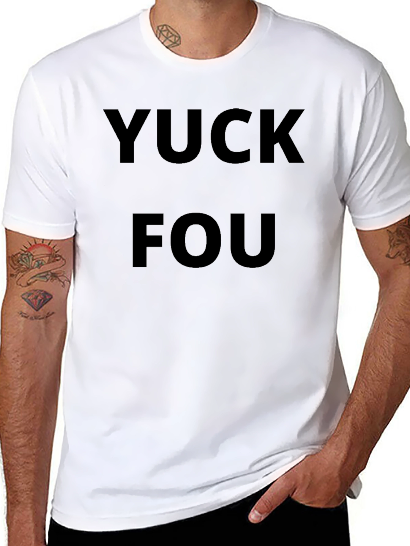 YUCK FOU Graphic Black T-Shirt Crew Neck Casual Wear