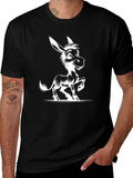 Cartoon Donkey Graphic Tee - Black Cotton T-Shirt